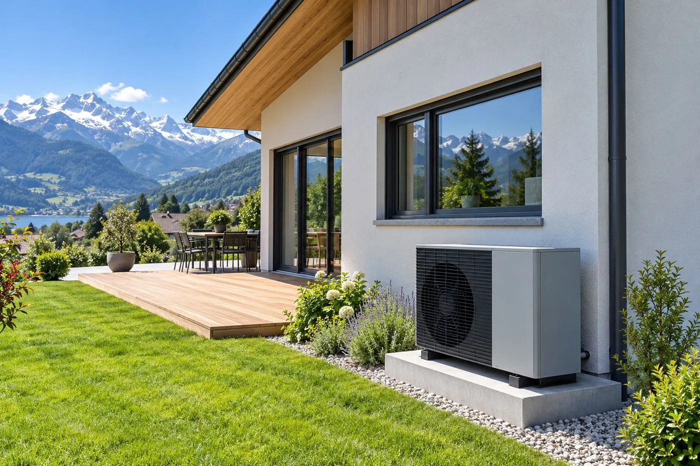 Maison neuve basse consommation équipée d'une pompe à chaleur en Haute-Savoie
