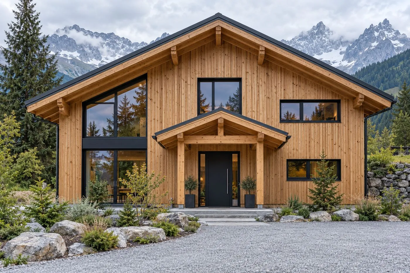 Maison à ossature bois avec bardage en bois naturel en Haute-Savoie