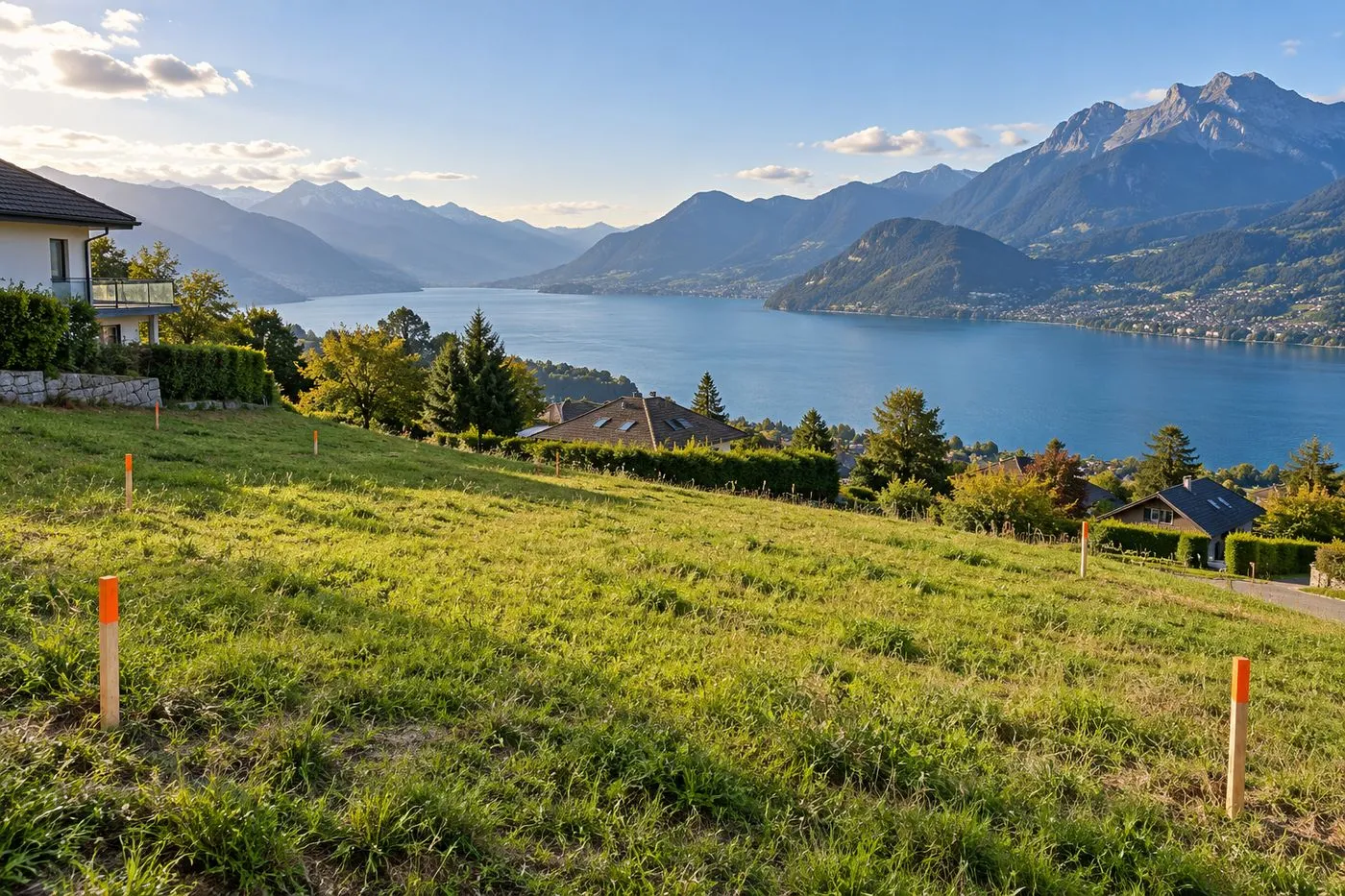Terrain à bâtir en pente avec vue sur les montagnes autour du lac d'Annecy